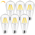 Hizashi LED Edison Bulbs, 4W, Equivalent 40W, Dimmable E26 LED Bulb, 3000K Soft White, 95+ CRI 450 Lumens, ST19 Vintage Light Bulbs, Clear Glass, Pack of 6