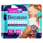 Because Adult Incontinence Underwear for Sensitive Skin - Women - Premium Overnight Disposable Briefs, Anti Odor - White, X-Large - Absorbs 6 Cups - 48 Count (4 Packs of 12)