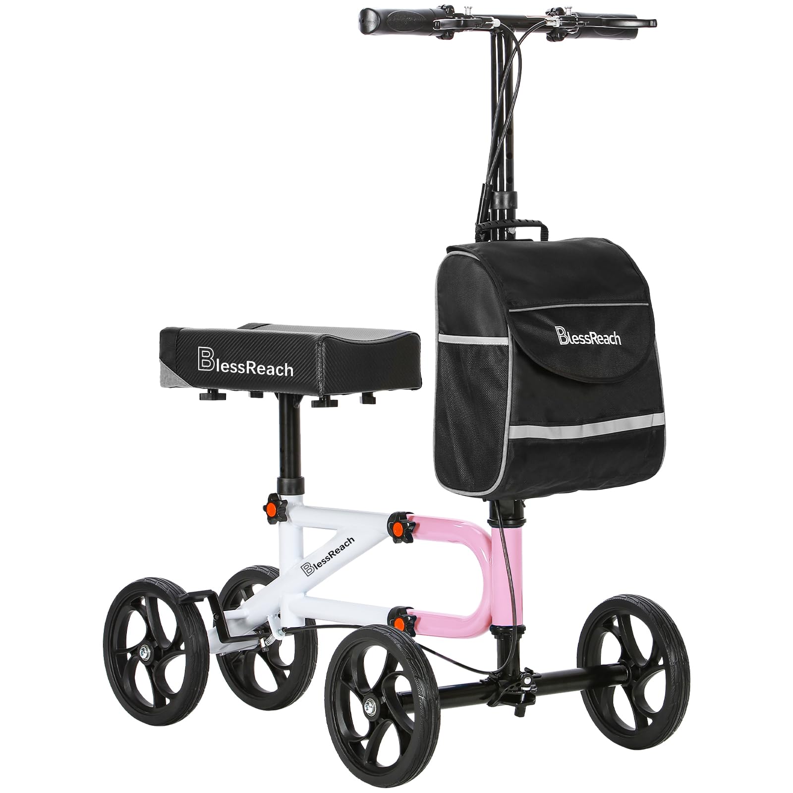 BlessReach Economy Knee Scooter Steerable Knee Walker for Foot Injuries Compact Crutch Alternative with Dual Braking System (Pink)