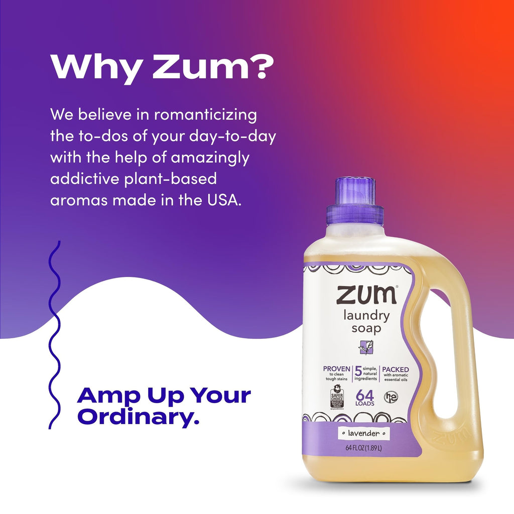 Indigo Wild Zum Clean Laundry Soap - Plant-Based Liquid Laundry Soap - Contains Baking Soda, Essential Oils & Saponified Coconut Oil - Lavender Scent - 64 fl oz (2 Pack)