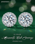 Moissanite Halo Earrings Stud, 925 Silver Stud Earring for Women Men