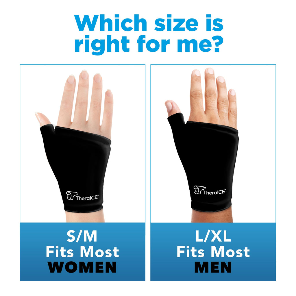 TheraICE Wrist Ice Pack Wrap Thumb Brace for Either Hand for Hot & Cold Therapy - Reusable Soft Gel Glove for Injuries, Carpal Tunnel, Arthritis, De Quervain's Tenosynovitis - Fits Most Women - S/M
