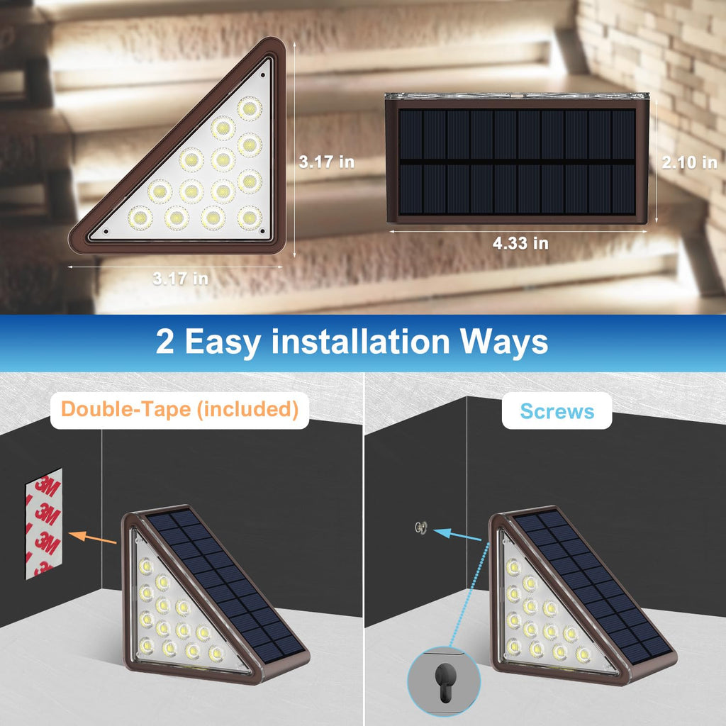 JEJOT Solar Step Lights Outdoor Waterproof IP65,Cool White Brown Solar Stair Lights, Outdoor Light Decor for Stair, Deck, Step, Porch and Outside Patio, 12 Pack