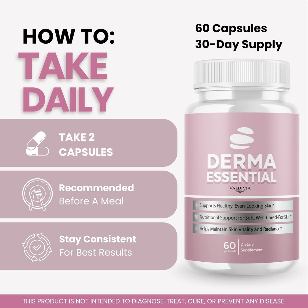 (3 Pack) DermaEssentials Capsules - Official Derma Essentials Supplement, Premium Formula, Natural Vitamins for Health & Wellness - 180 Capsules for 3 Months