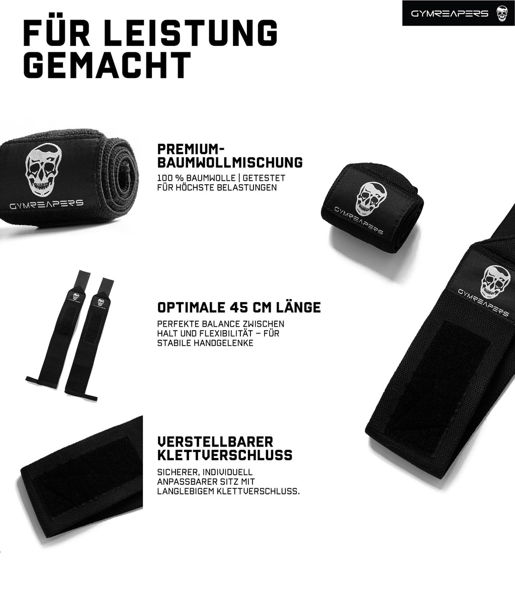 Gymreapers Weightlifting Wrist Wraps (Competition Grade) 18" Professional Quality Wrist Support with Heavy Duty Thumb Loop - Best Wrap for Powerlifting, Strength Training, Bodybuilding(Black,18")