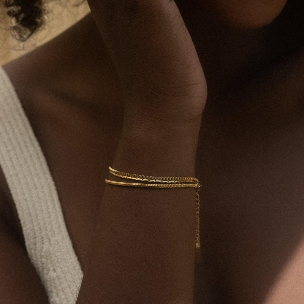 Gold Chain Bracelet for Women Men Trendy - 14K Gold Plated Bracelet Dainty Gold Snake Link Bracelet Stack Simple Jewelry Chain Set Adjustable Bracelet Accessories for Dad Husband 3 Pcs
