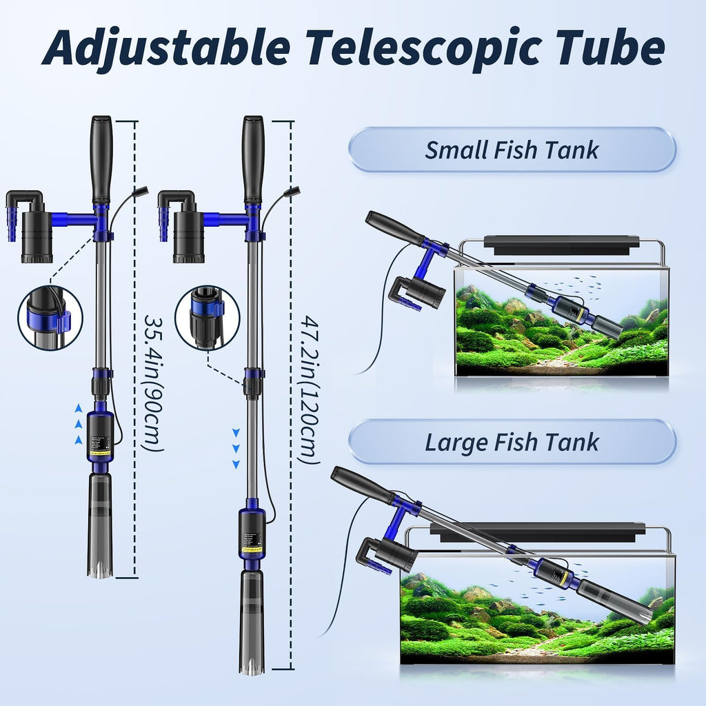 Fish Tank Cleaner - Aquarium Gravel Cleaner, 530GPH/32W Electric Fish Tank Cleaning Tools, Adjustable Water Flow Aquarium Cleaner Kit, Turtle Tank Gravel Cleaner Vacuum for Wash Sand, Water Changing