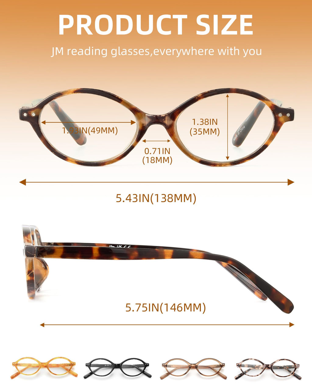 JM 5 Pack Oval Reading Glasses for Women, Trendy Blue Light Blocking Computer Readers with Spring Hinges +1.5