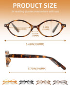 JM 5 Pack Oval Reading Glasses for Women, Trendy Blue Light Blocking Computer Readers with Spring Hinges +1.5