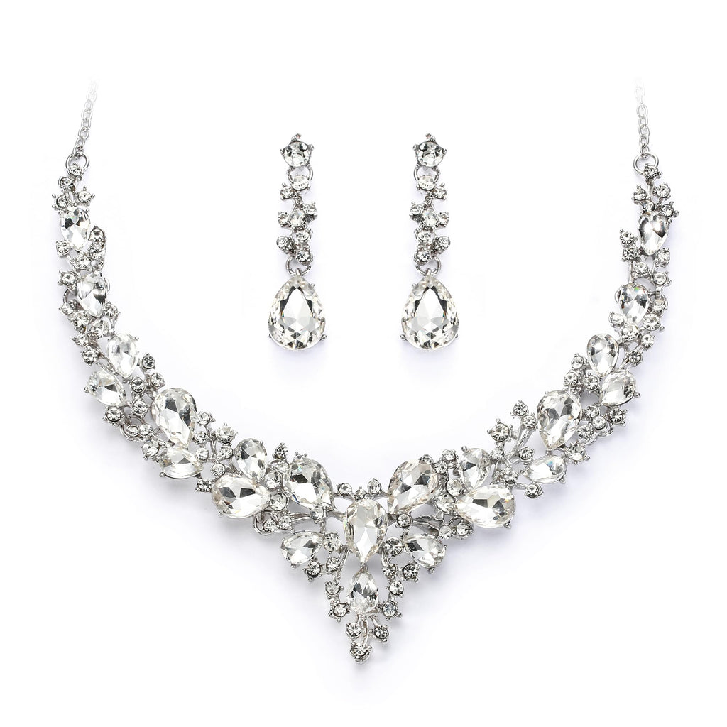 BriLove Women's Wedding Statement Necklace Dangle Earring Jewelry Clear
