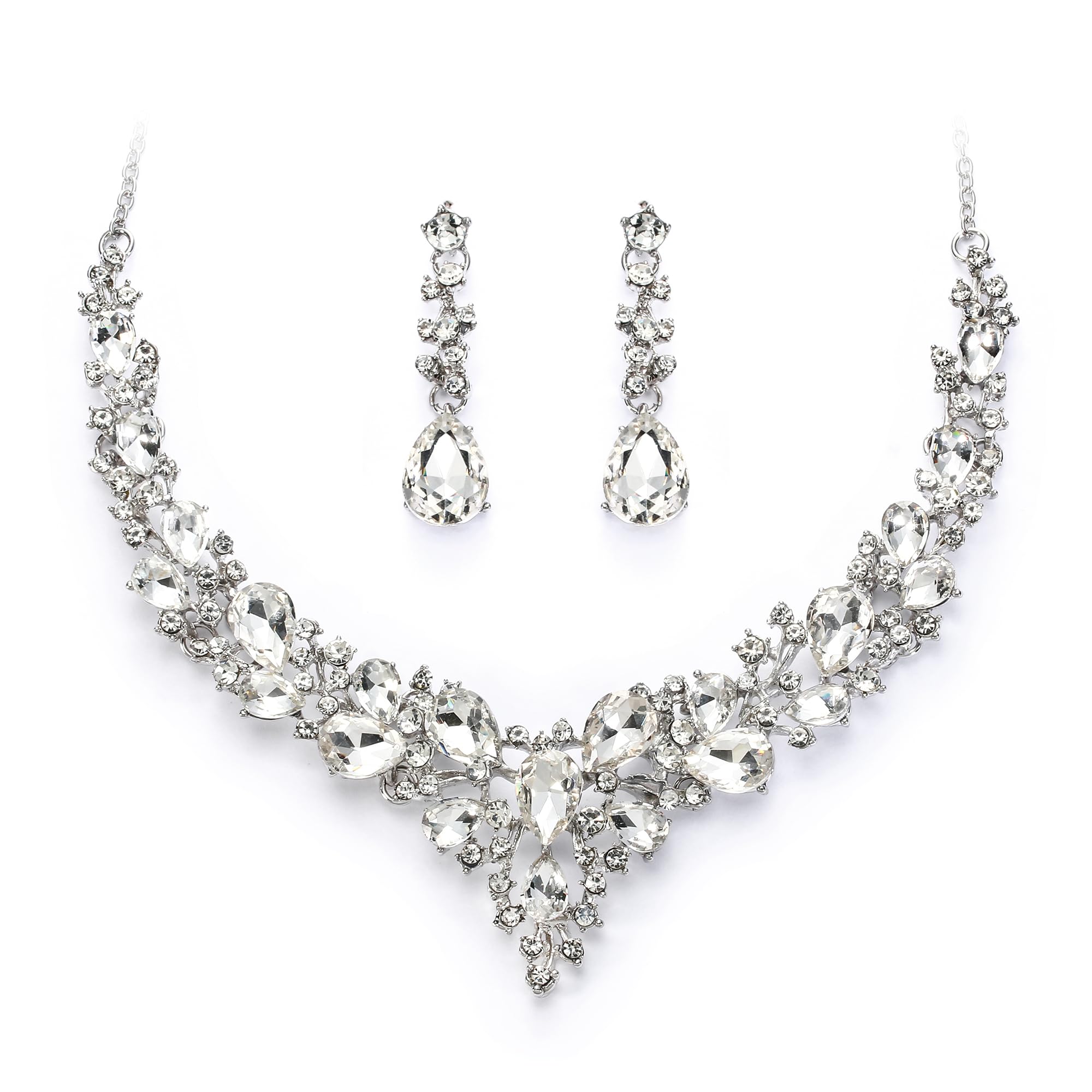 BriLove Women's Wedding Statement Necklace Dangle Earring Jewelry Clear