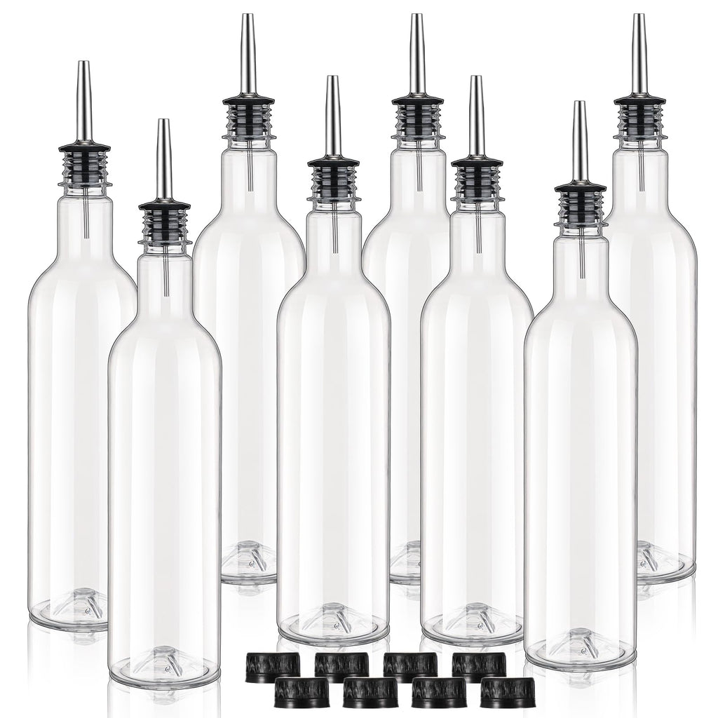 RimCereal 8 Pack 25 oz Syrup Bottle Plastic Long Neck Bottle with Stainless Steel Leakproof Tapered Spout Pourer and Cap Alcohol Juice Coffee Container for Home Bar Service Bartending Supplies
