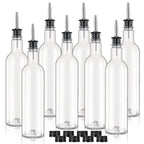 RimCereal 8 Pack 25 oz Syrup Bottle Plastic Long Neck Bottle with Stainless Steel Leakproof Tapered Spout Pourer and Cap Alcohol Juice Coffee Container for Home Bar Service Bartending Supplies