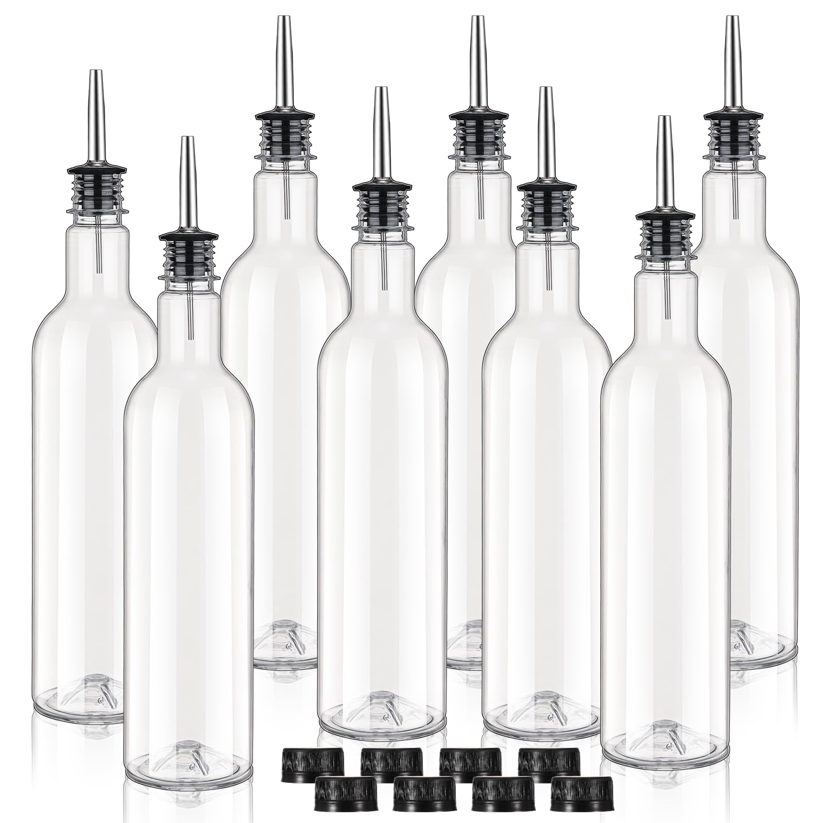 RimCereal 8 Pack 25 oz Syrup Bottle Plastic Long Neck Bottle with Stainless Steel Leakproof Tapered Spout Pourer and Cap Alcohol Juice Coffee Container for Home Bar Service Bartending Supplies