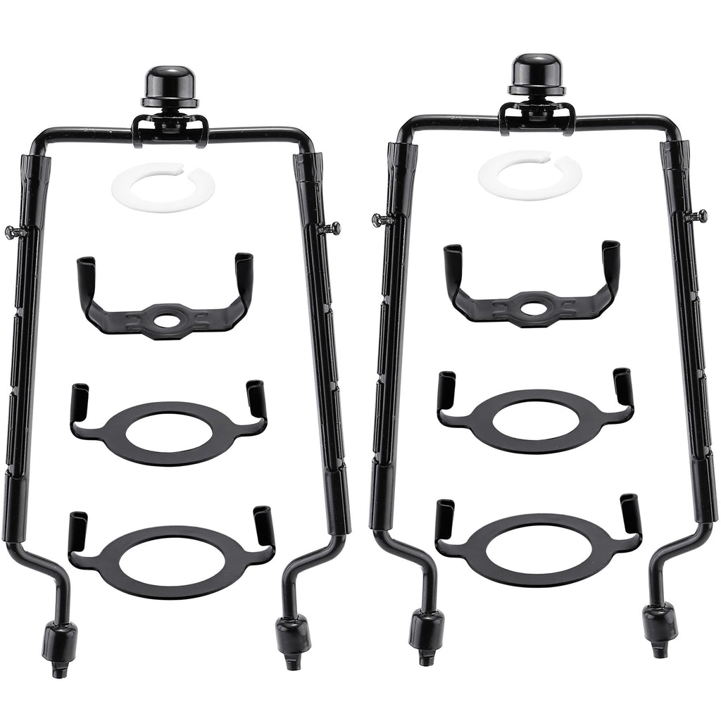 Mornajina 2Packs 7 8 9 10 inch Lamp Shade Harp Holder, Adjustable Lamp Harps and Finals, Fit both Standard Lamp Rod and E26 E27 Light Base UNO Fitter Adapter Converter Finial Set (Black)
