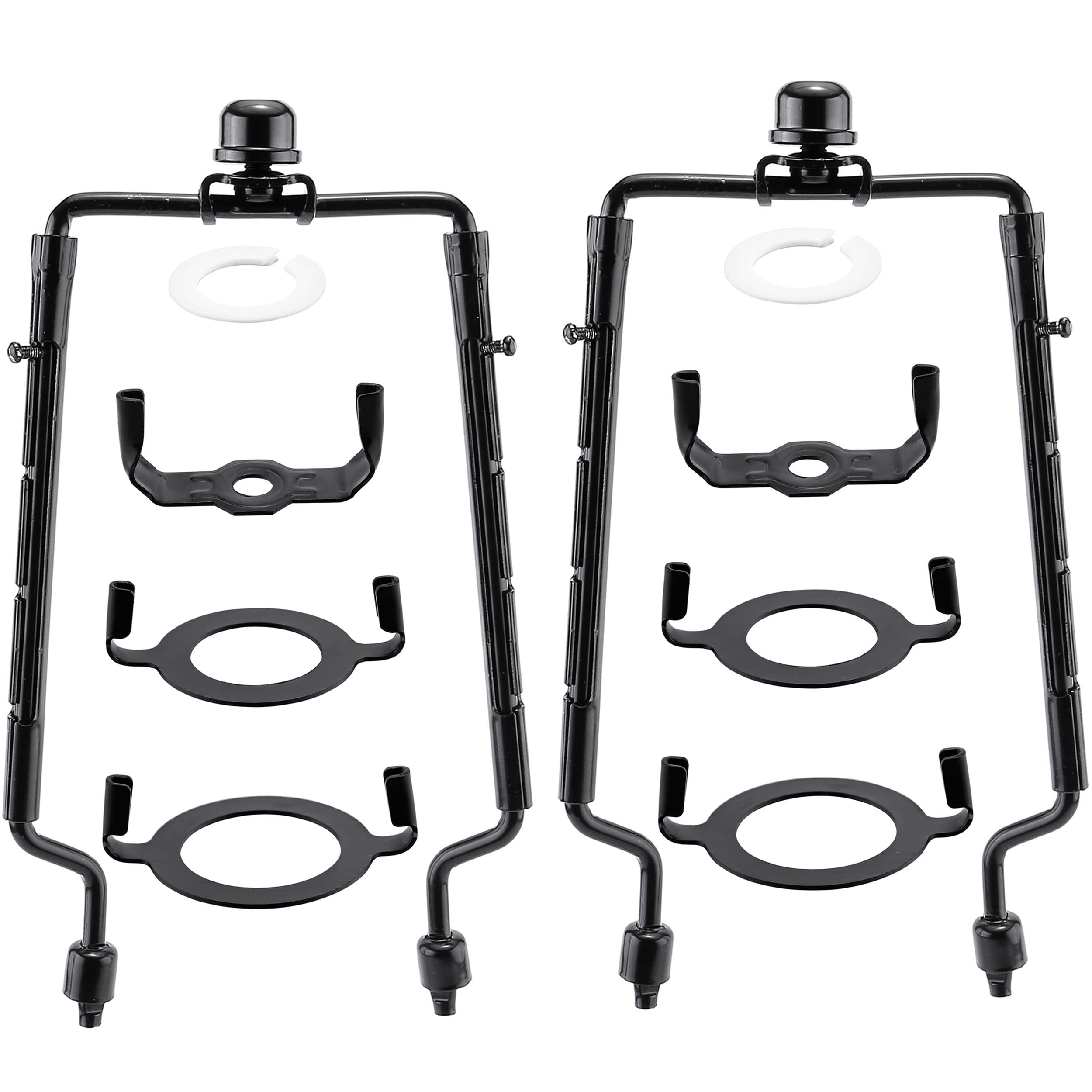 Mornajina 2Packs 7 8 9 10 inch Lamp Shade Harp Holder, Adjustable Lamp Harps and Finals, Fit both Standard Lamp Rod and E26 E27 Light Base UNO Fitter Adapter Converter Finial Set (Black)