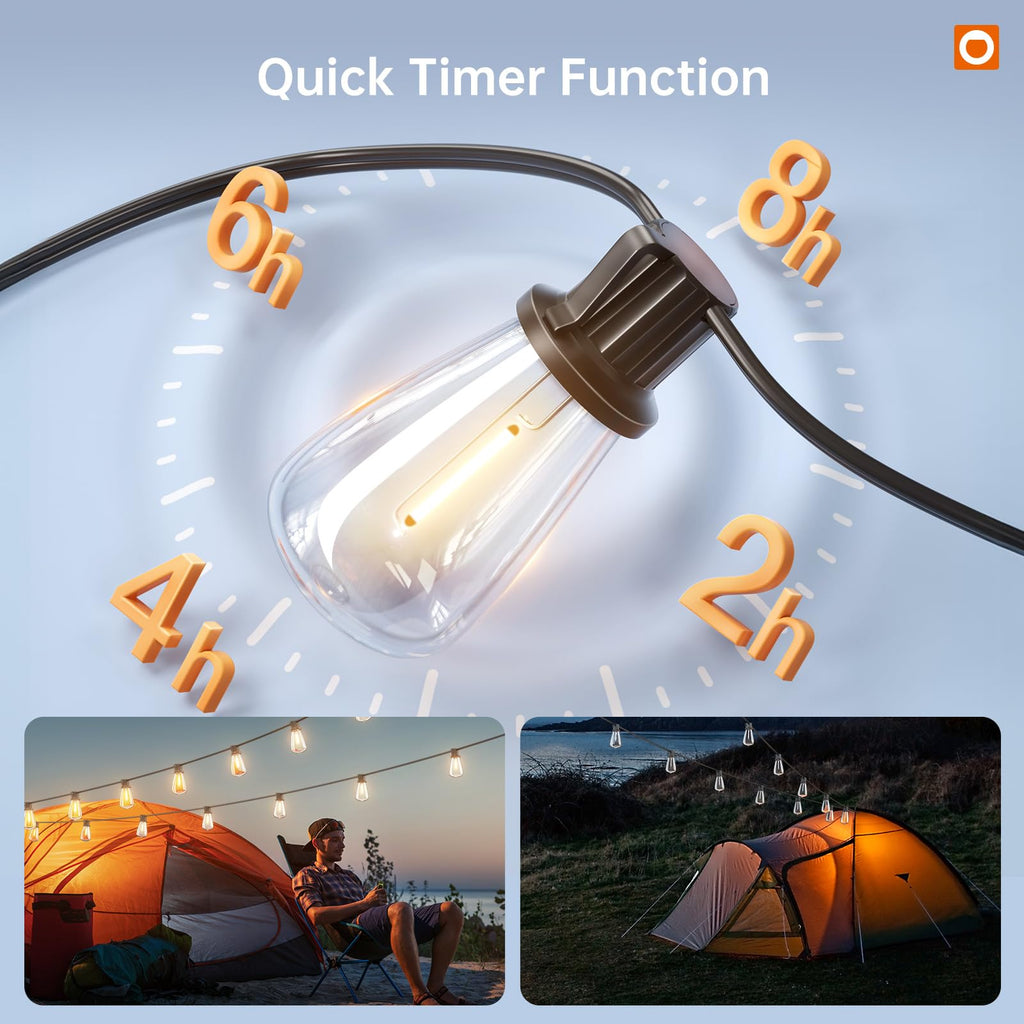 addlon 78FT(72+6) Solar String Lights Outdoor, Waterproof Solar Powered Outside Lights with Remote & USB Port, ST38 LED Shatterproof Bulbs, Dimmable Solar Light for Camping Backyard Porch