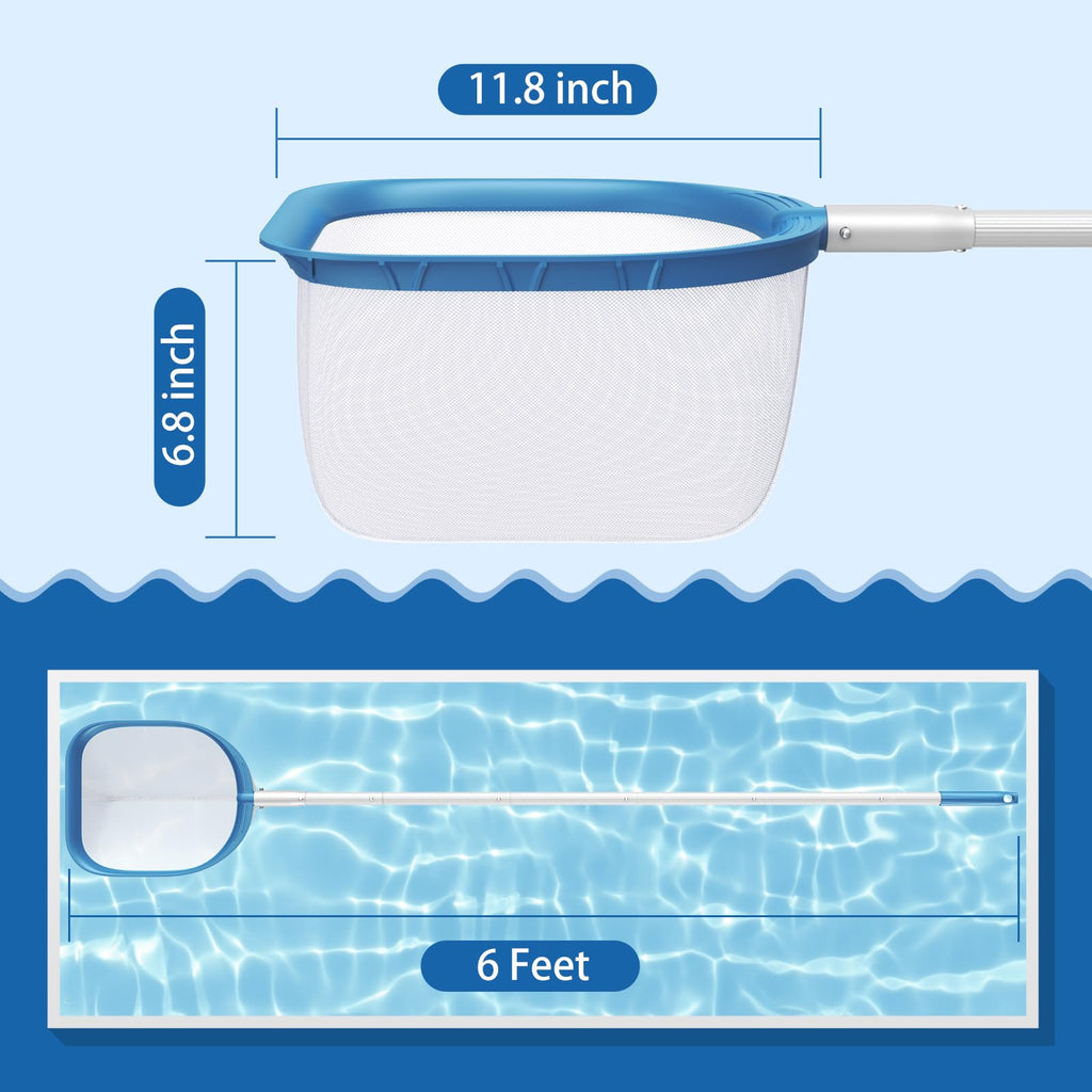 SORSWEET Professional Pool Skimmer Net 6 Feet with 6 Aluminum Poles - Fine Mesh for Fast Debris Removal - Ideal Pool Nets for Cleaning Ponds, Spas, and Hot Tubs - Efficient Pool Maintenance