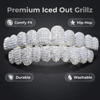 Men and women Adjustable Gold and Silver Grillz - Hip Hop Bling Tooth Covers with Cubic Zirconia - Detachable Fashion Dental Jewelry for Men (Silver)