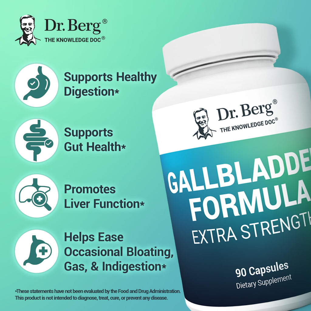 Dr. Berg Gallbladder Formula Extra Strength - with Ox Bile Powder and Conjugated Bile Acid - Digestive Enzymes Proprietary Blend - Full 45-Day Supply - 90 Vegetable Capsules