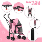 Magshion Compact Pet Stroller for Small-Medium Dogs/Cats up to 22lbs, 4-Wheel Lightweight Umbrella Shaped Portable Puppy Travel Jogger with Breathable Mesh, Cup Holder & Rear Storage, Pink