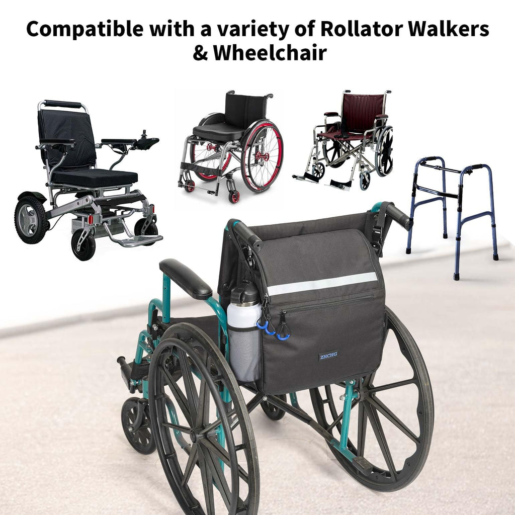 ZHCHG Wheelchair Bags, Wheelchair Backpack with Cup Holder, Wheelchair Bags to Hang on Back, Electric Wheel Chair Accessories, Large Storage Bag for Walker Rollator