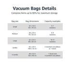 Amazon Basics Vacuum Storage Bags for Blankets, Vacuum Compression Space Saving Storage Bags with Hand Pump for Clothes Packing, X-Jumbo, 4-Pack