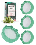 Elementi Sprouting Lids for Wide Mouth Mason Jars (Set of 4), Sprouting Jar Kit for Organic Sprouts, Alfalfa & Mung Bean Sprouts Grow Kit, 316 Stainless Steel Mesh Screen Strainer Lid (Mint Green)