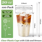 Charmount 100 Sets- 20 oz Clear Plastic Cups with Lids and Straws, Disposable To Go Cups for Cold Drinks, Coffee Bar Accessories, Iced Coffee, Smoothies