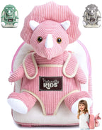Naturally KIDS Toddler Backpack w. Plush Pink Triceratops Toy Kids Gift 2-5