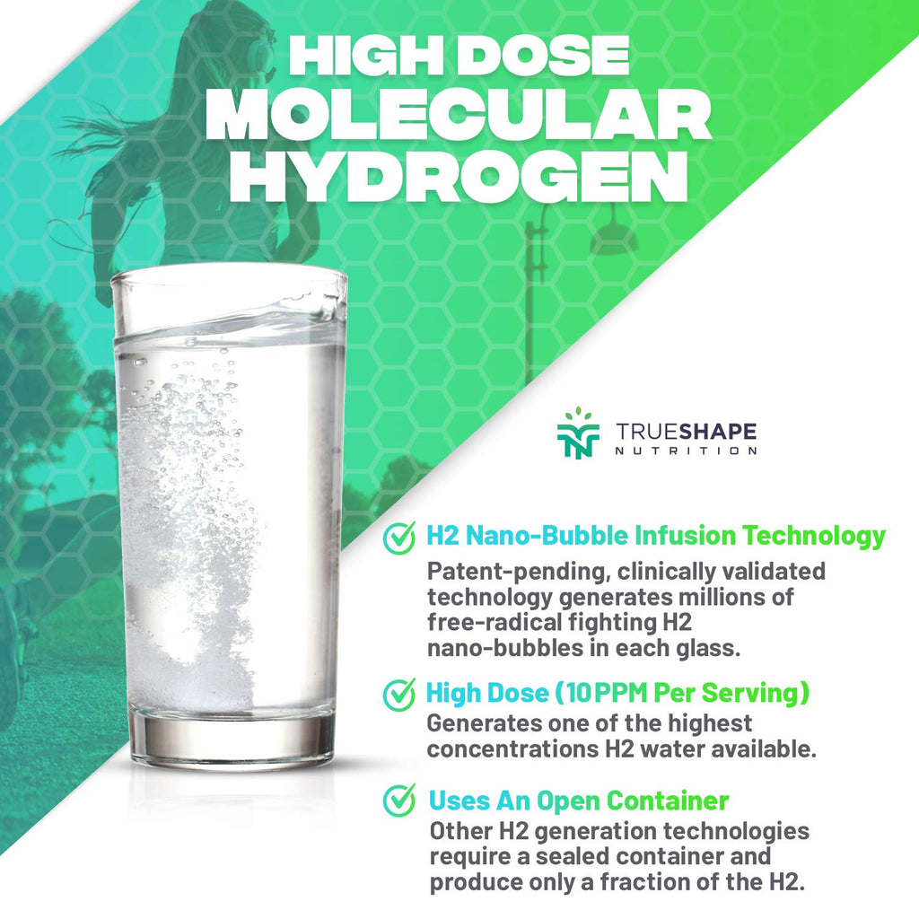 TrueShape Nutrition Essential H2 Fizzy Molecular Hydrogen Tablets for Water Nutritional Supplement (Unflavored, 60 Servings)