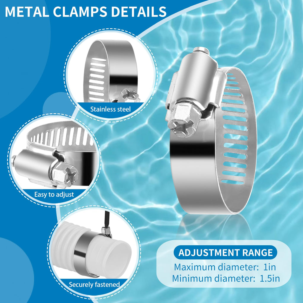 Pool Hose Compatible with Bestway Above Ground Pools, Pool Filter Hose Replacement, 1.25 x 59 Inch Pump Hoses, Compatible with Intex Pump Models 607, 637, 2 Pack 1 1/4 Hoses with 4 Metal Clamps