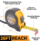 MulWark 2 Pack Metric Tape Measure, Easy Read Measuring Tape Retractable with Fractions 1/8, Both-Side Metal Blade, Magnetic Hook & Shockproof Case for Construction, Carpenter, Architect, Woodworking