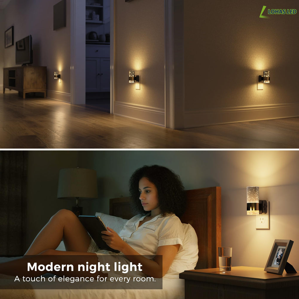 L LOHAS LED Night Lights Plug into Wall, 2 Pack Acrylic Night Light,Dimmable Nightlight with 0-100 LM Adjustable Brightness, 3000K Plug in Night Light with Dusk to Dawn Sensor, for Bathroom Hallway