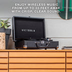Victrola Journey Bluetooth Portable Suitcase Record Player – with Built-in Speakers, 3 Speed Vinyl Record Player, RCA Out, Headphone Jack (Black)