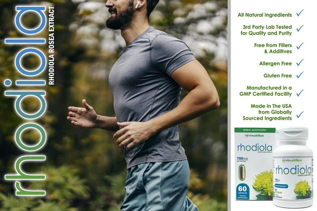 VH Nutrition RHODIOLA | Rhodiola Rosea Supplement | 3% Salidrosides Standardized Extract | 60 Easy-to-Swallow Capsules