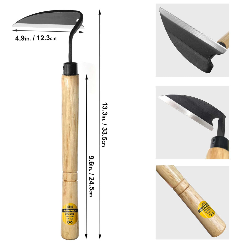 Hanpex - Japanese Weeding Sickle, Wide Blade Gardening Tools - Premium Quality Hand Hoes/Weeding Sickle Have Very Sharp Edge for Quick Work (Long Handle)