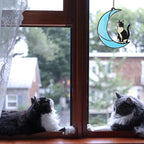YULAIKUAI Black and White Cat Gift,Tuxedo Cat Stained Glass Art Suncatcher