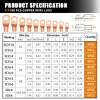 mankk 180PCS Copper Wire Lugs with Tool AWG 2 4 6 8 10 12 14 16 Gauge Battery Terminal Connectors Battery Cable Ends Connectors Copper Ring Terminal Kit with Heat Shrink