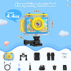 GKTZ Kids Waterproof Underwater Camera 1080P 4X Zoom 2"IPS Screen 32GB Card