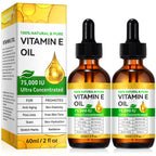 2 Pack Vitamin E Oil, 75,000 IU Organic Pure Vitamin E Oil for Tightening Plump Skin, Reduce Fine Lines & Scars, Moisturizing Skin, Face & Full Body