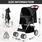 Unisakey 4 Wheels Pet Stroller for Small Medium Dogs Cats 10-33 lbs, Foldable Dog and Cat Stroller with Cup Holder & Storage Basket & Breathable Mesh, Pet Strolling Cart for All-Season, Black