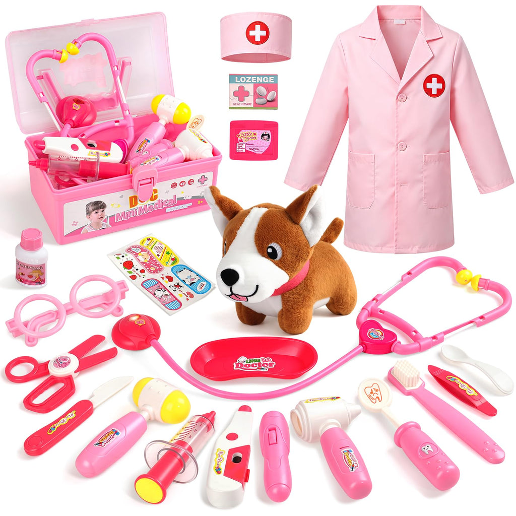 Kids Doctors Play Set Pretend Dress Up Costume for 2+ Year Olds Girls