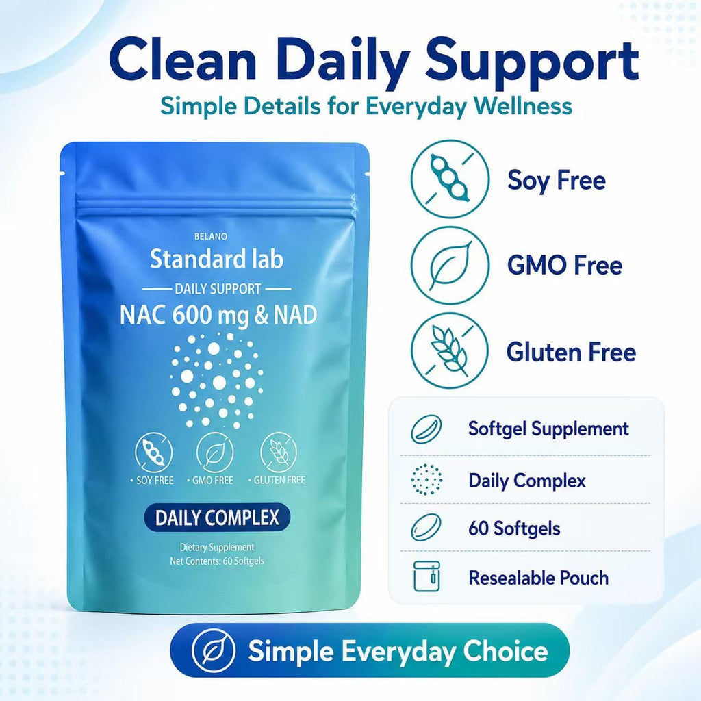 BELANO The Standard Lab NAC 600 mg & NAD Daily Formula, 60 Count