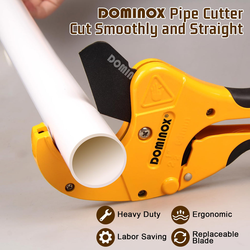 DOMINOX PVC Pipe Cutter, Cuts up to 2-1/2" PEX, PVC, PPR, Plastic Hoses& Plumbing Pipes,Ratchet PVC Cutter Tool with SK5 Blade and Aluminum Alloy Body