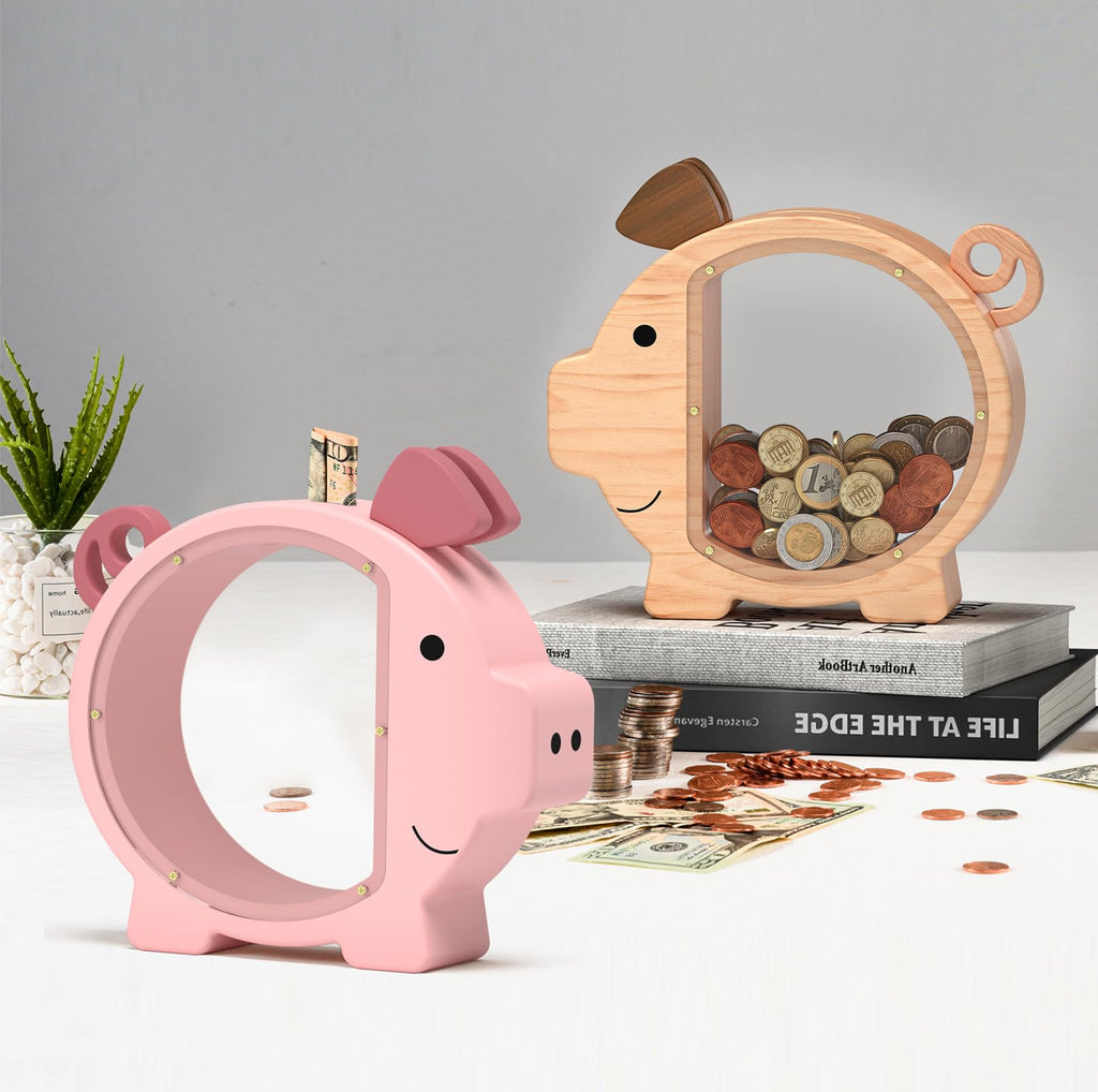 Summidate Piggy Bank for Kids,Large Wooden Pig Money Bank for Boys Girls