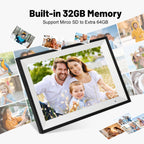 Digital Picture Frame, 10.1 Inch Picture Frame with 1280*800 HD IPS Touch Screen, Smart Digital Photo Frame Built-in 32GB Memory, Auto-Rotate Easy Setup to Share Photos or Videos via AiMOR APP (Black)