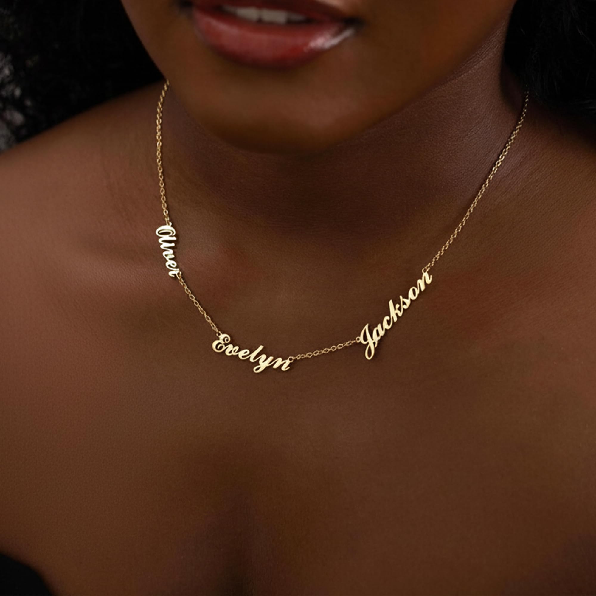 Elemtansy Mothers Day Custom Name Necklace for Women, Multiple Name Personalized 18K Gold Plated Handmade Family Necklace, Customized Jewelry Birthday Gift for Mom (3 Names)
