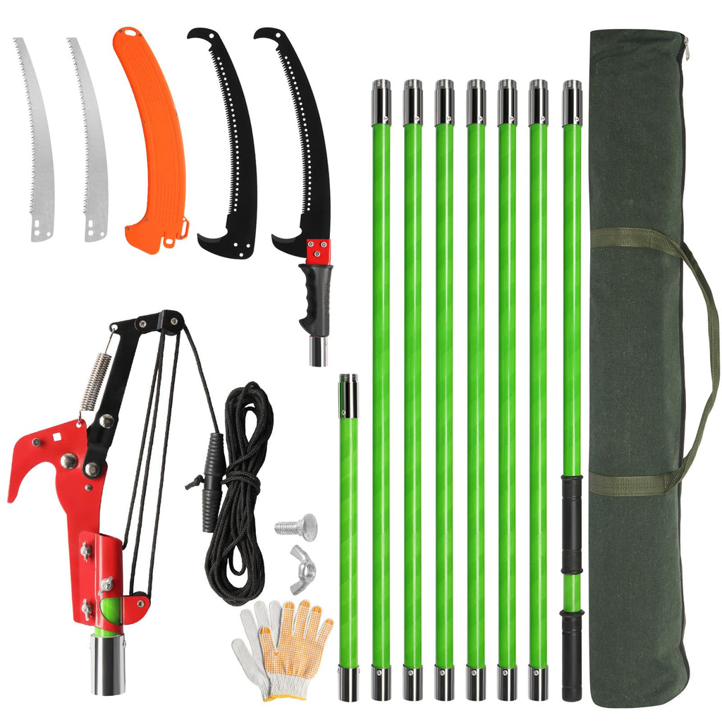 VINGLI 26FT Manual Pole Saw for Tree Trimming, Extendable Tree Pruner, Sharp Steel Blade and Scissors, High Tree Branch Cutter with Lightweight 8 Fiberglass Long Handles, for Pruning Palms and Shrubs