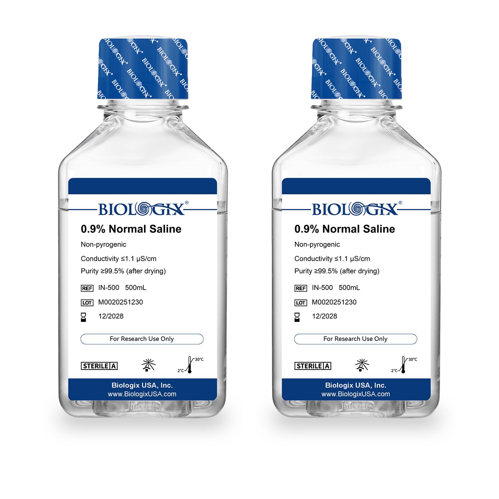 CryoKing 0.9% Normal Saline Solution, 0.1μm Filtration Sterilized Sodium Chloride Solution, Ready-to-Use Buffer for Lab Research Only, 500ml/Bottle, 2 Bottles/Case (1000ml Total)